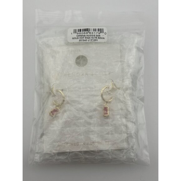 Kendra Scott Serena Gold Tone‎ Huggie Earrings Pink Glitter Resin - Picture 7 of 8